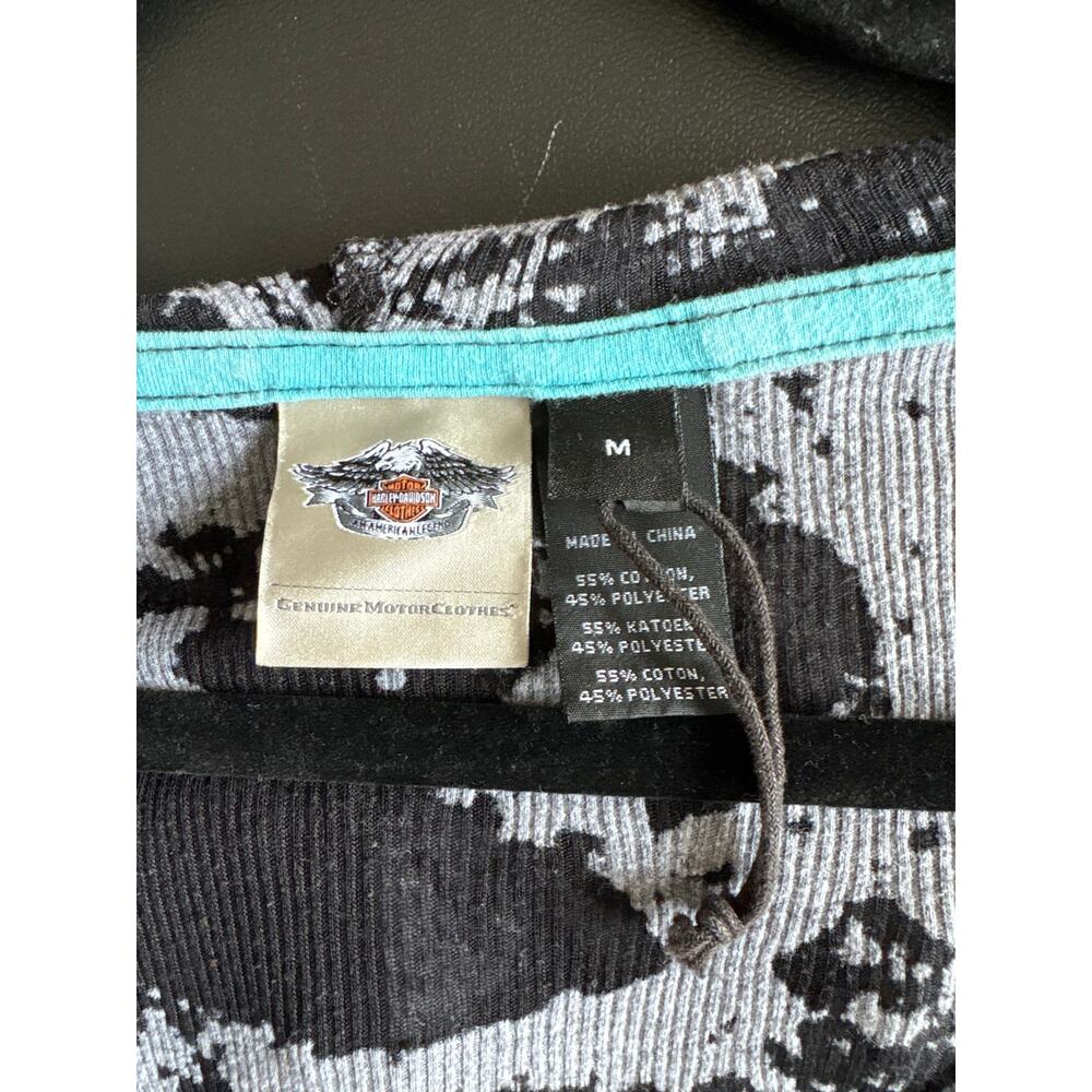 VTG Y2K Harley Davidson Black Rhinestone Burnout Hooded Knit Top Biker Womens M - Picture 8 of 10